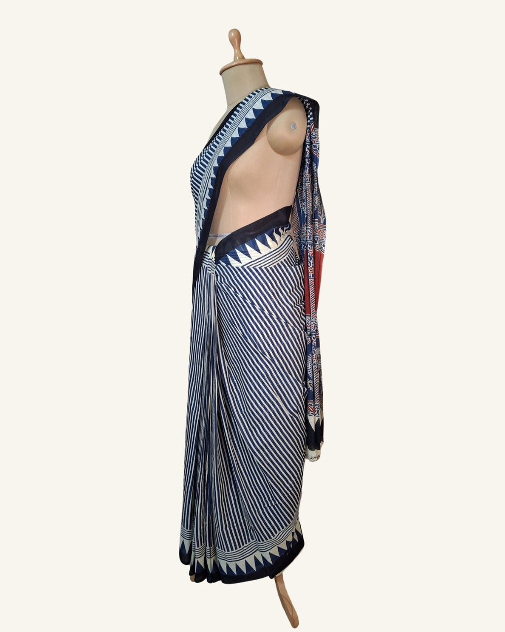 Indigo Striped-Mehrab Cotton Saree