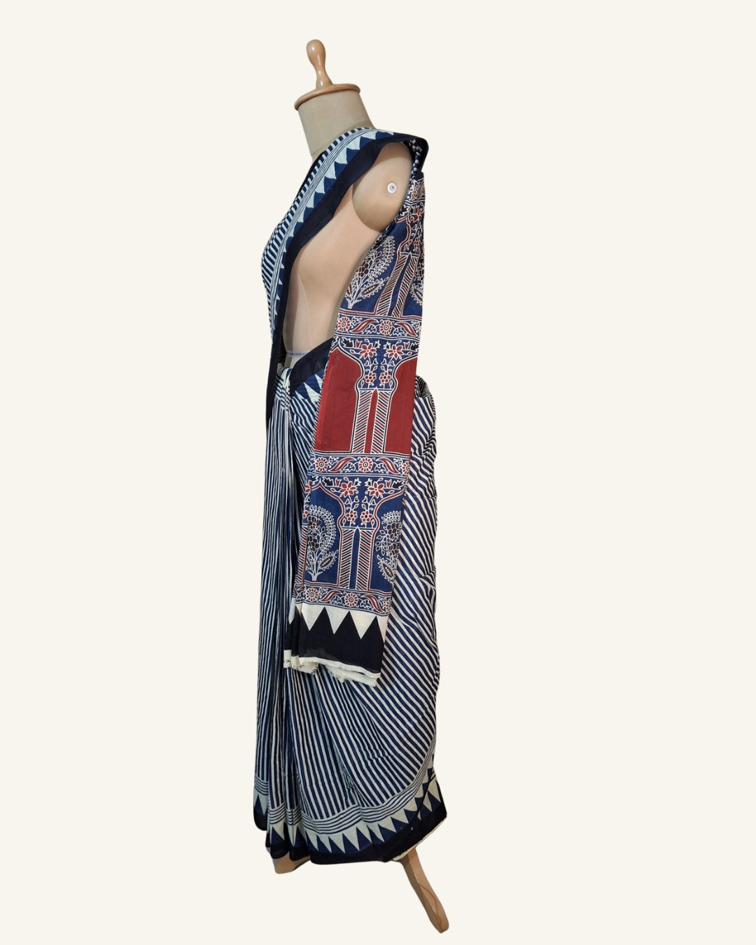 Indigo Striped-Mehrab Cotton Saree
