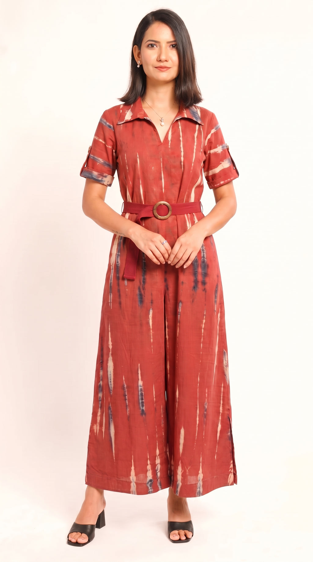 Red Shibori Tie-Dye A-Line Dress
