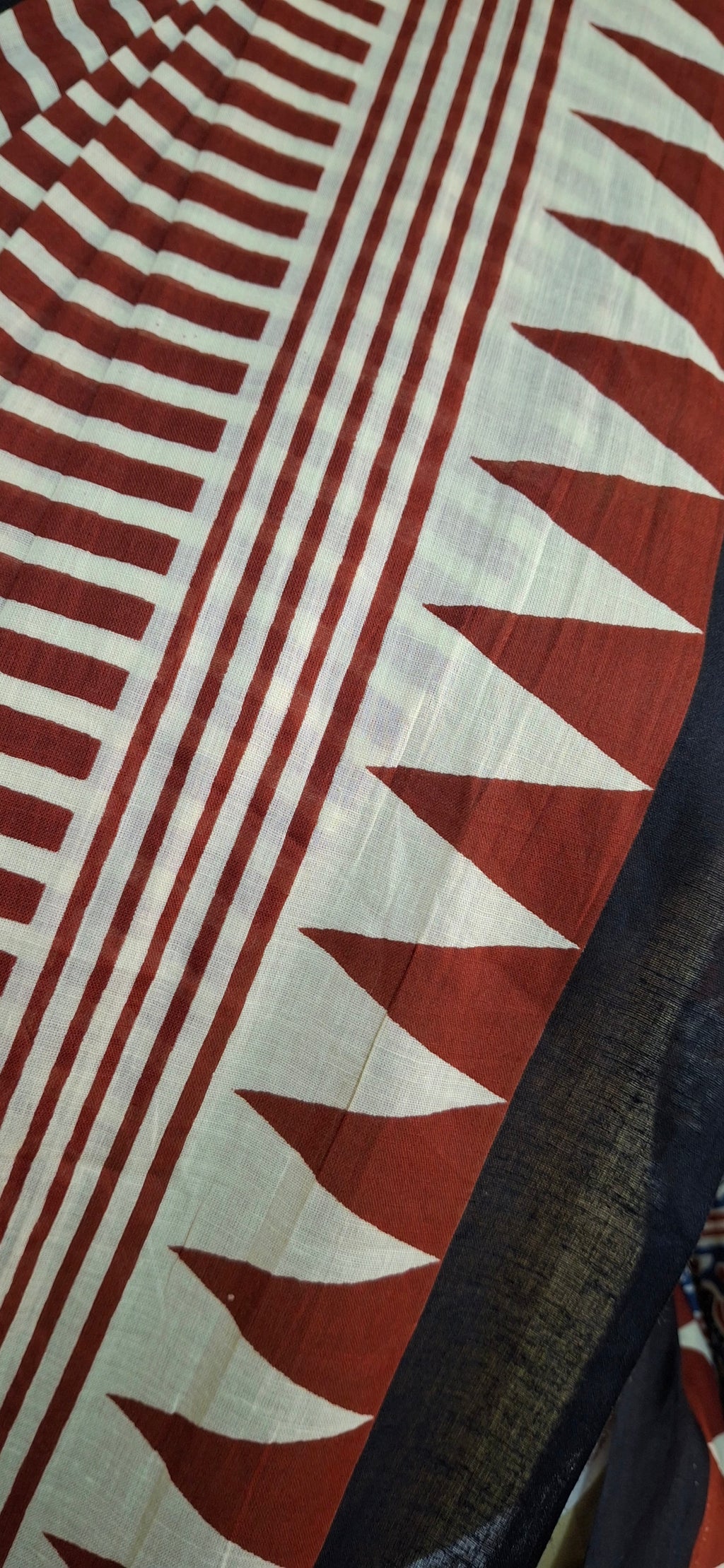 Maroon Striped Chand-Pallu Cotton Saree