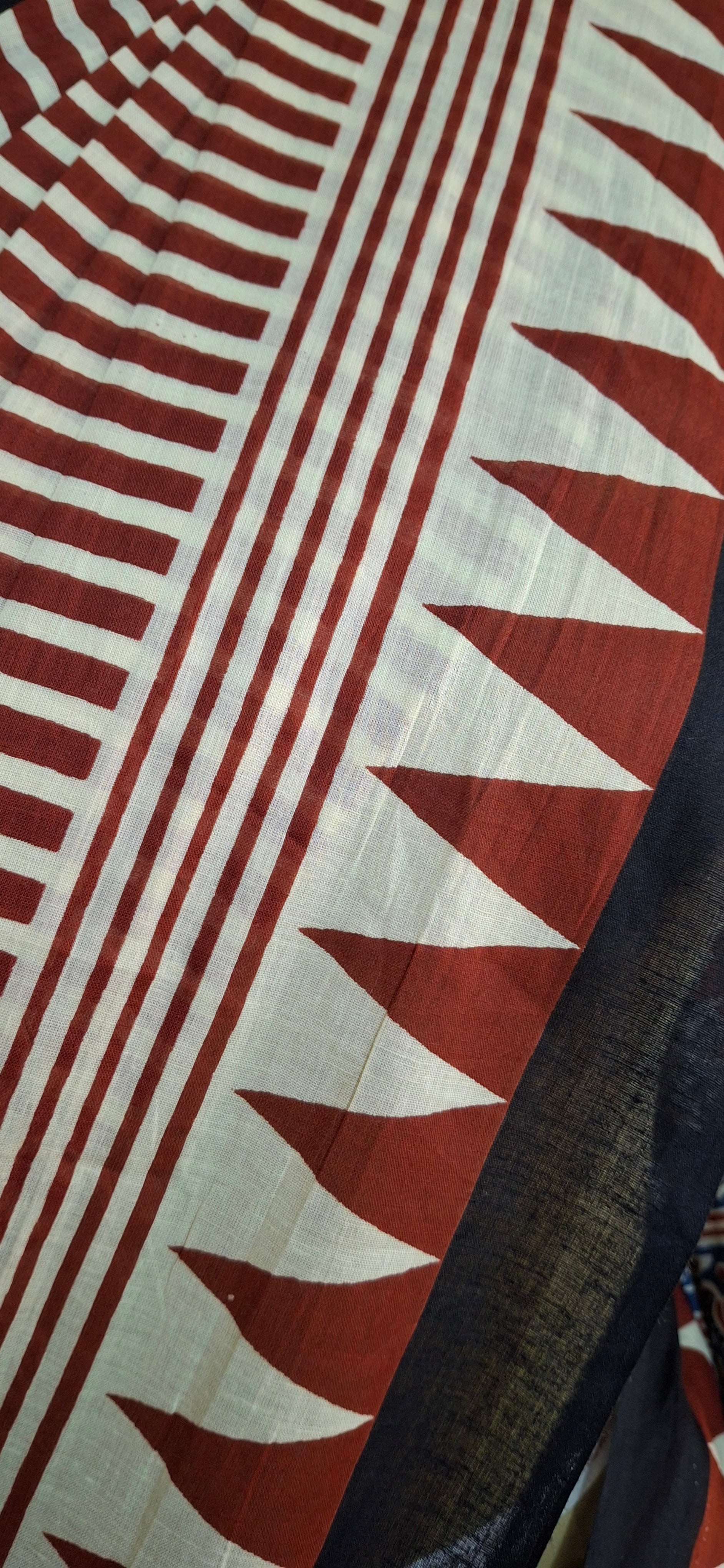 Maroon Striped Chand-Pallu Cotton Saree