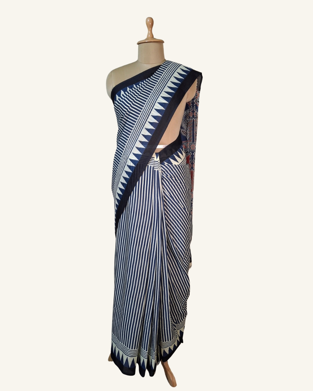 Indigo Striped-Mehrab Cotton Saree
