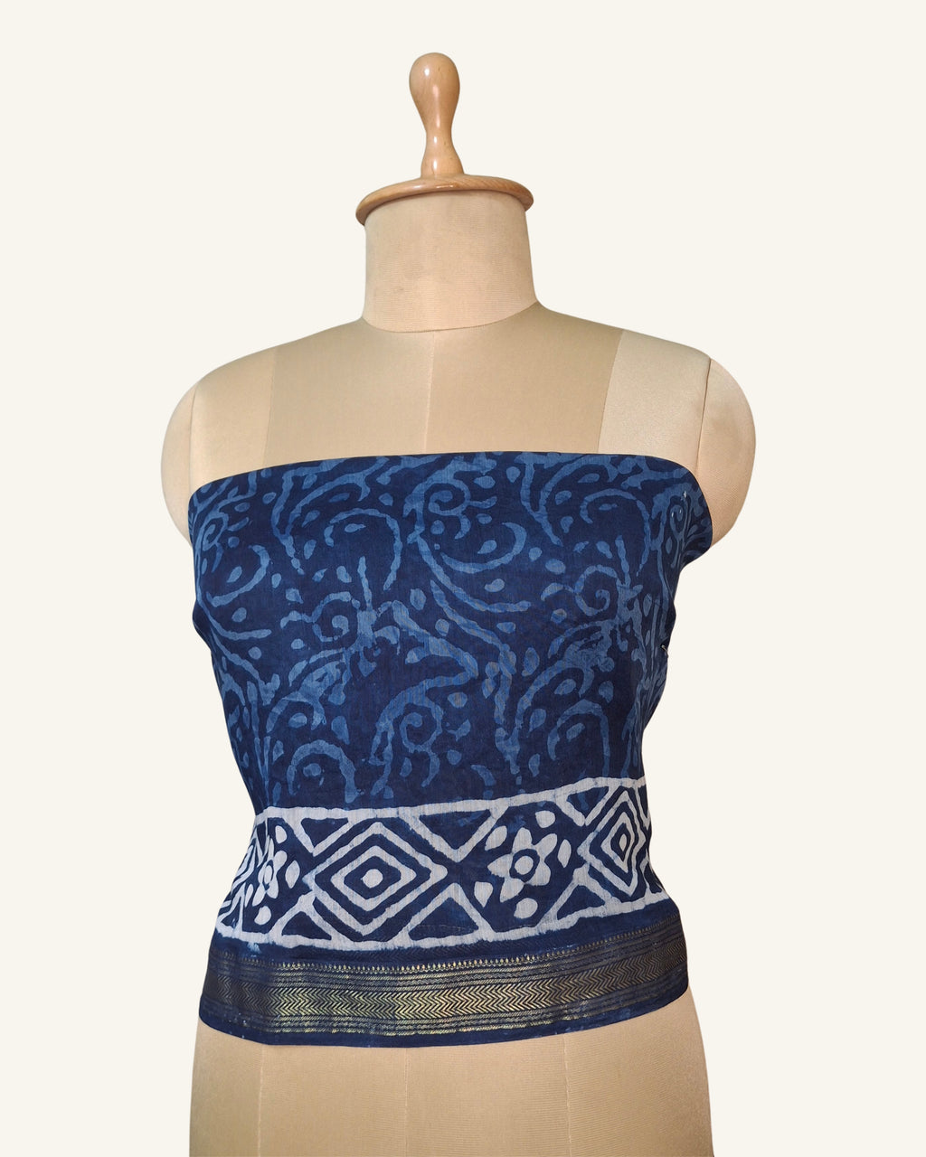 Indigo Dabu Block printed Maheshwari saree
