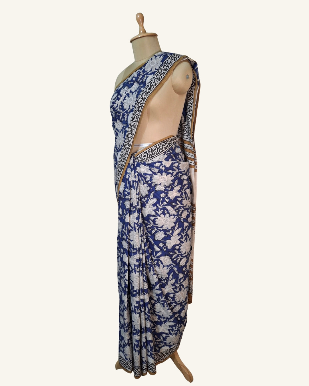 Indigo Jaal Gendha Booti Block printed saree