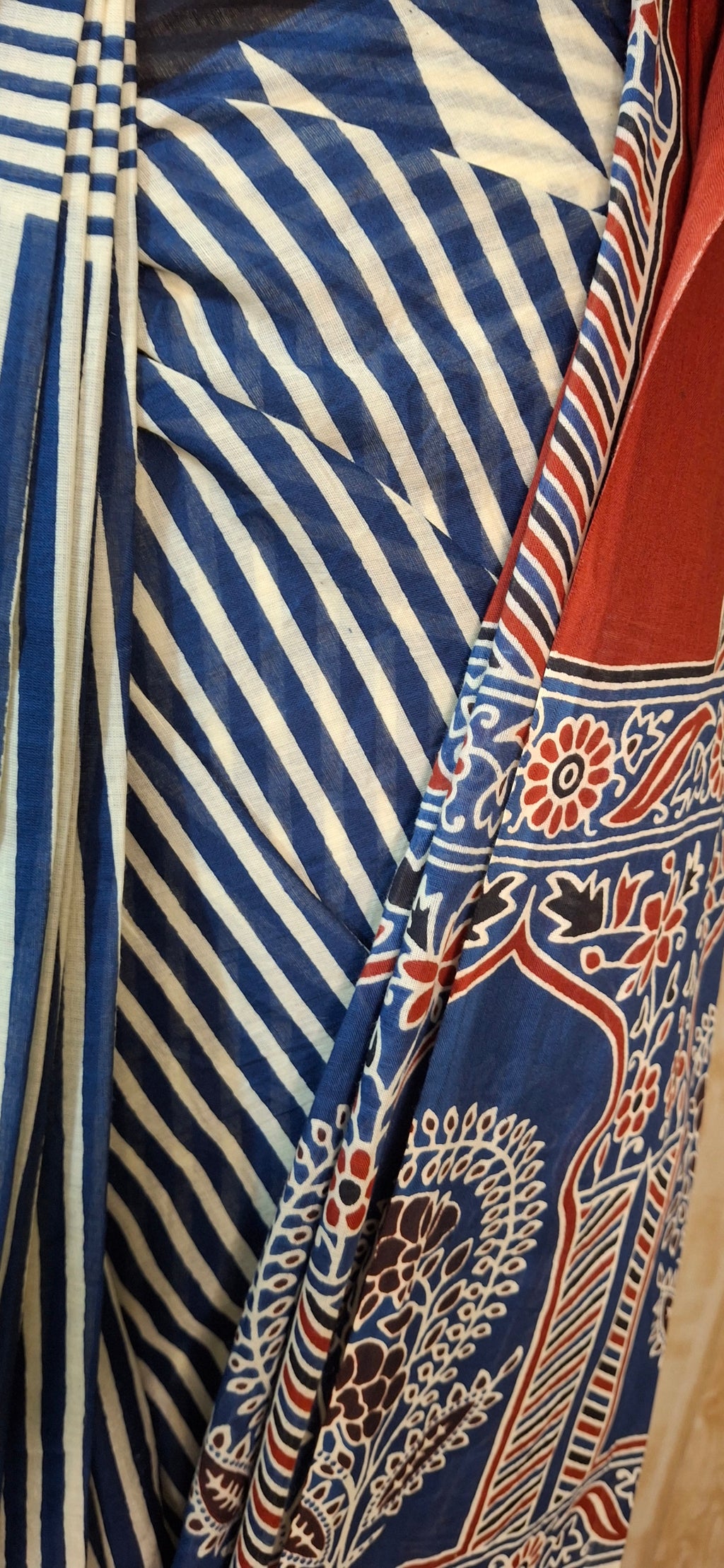 Indigo Striped-Mehrab Cotton Saree