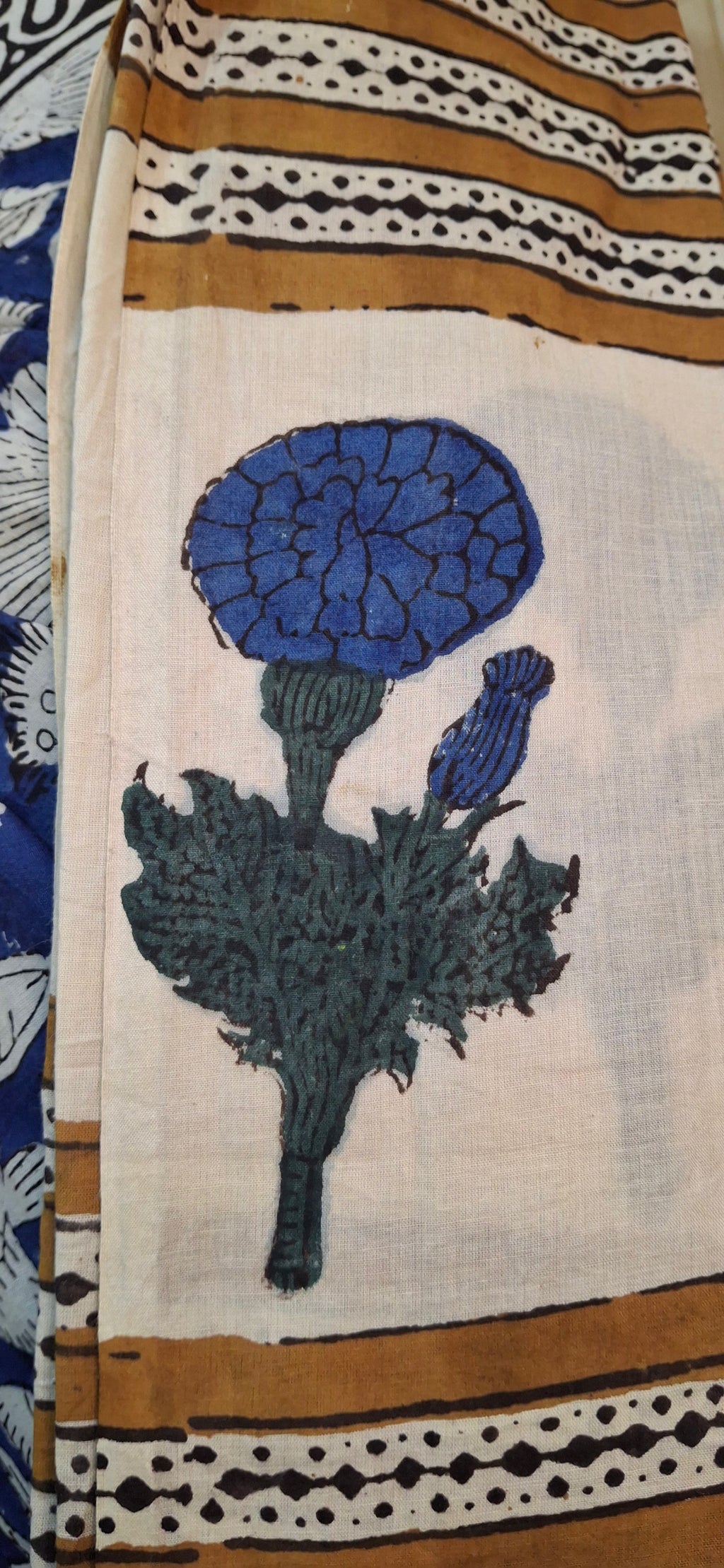 Indigo Jaal Gendha Booti Block printed saree