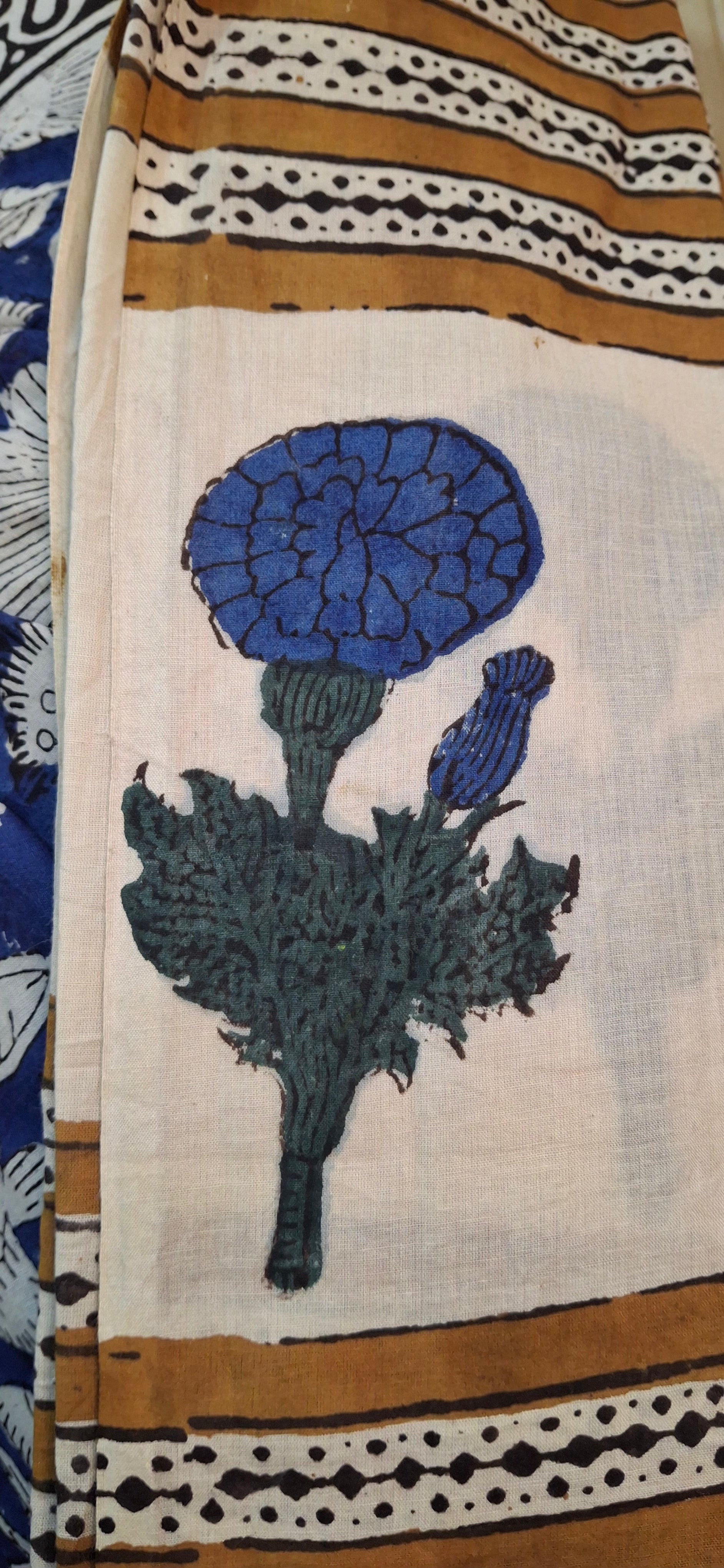 Indigo Jaal Gendha Booti Block printed saree