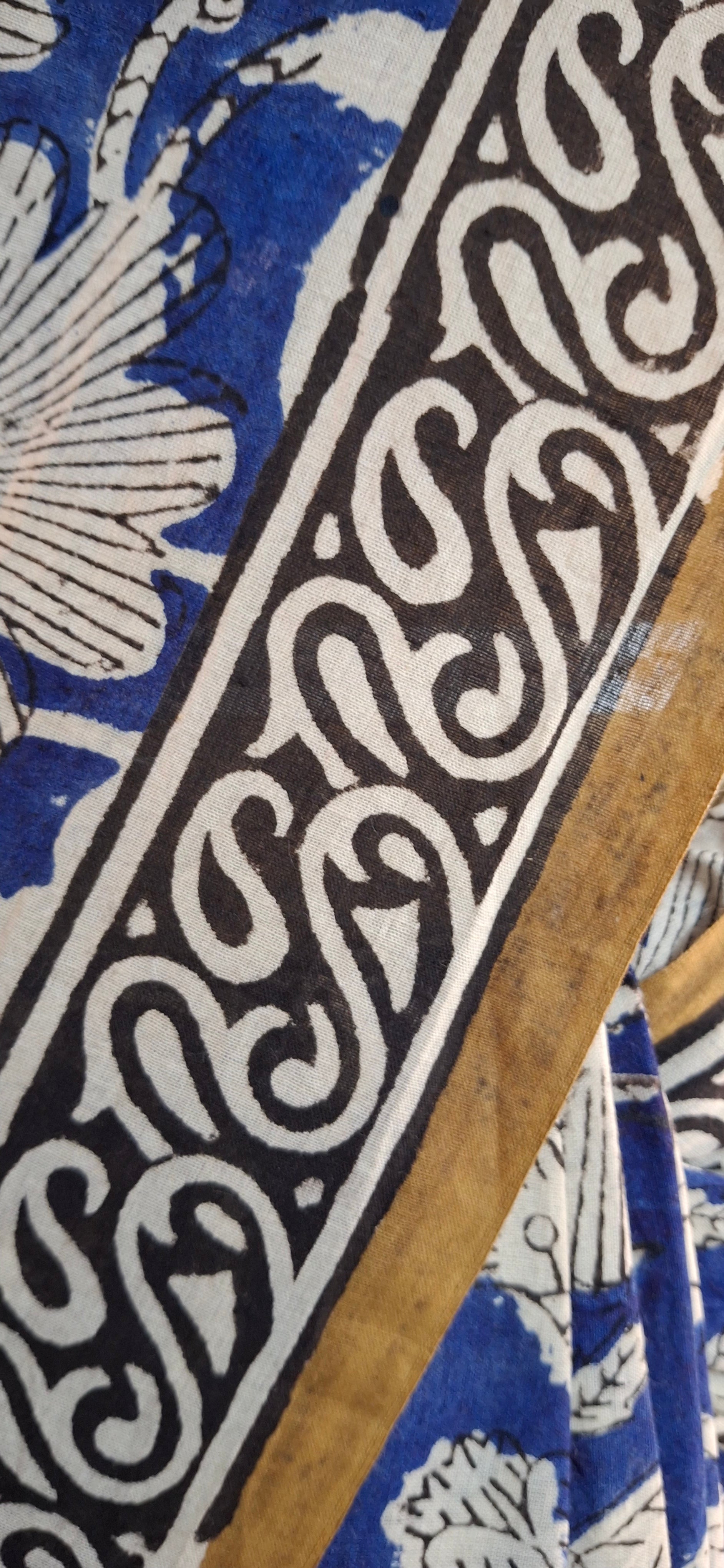 Indigo Jaal Gendha Booti Block printed saree